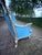 1970 French Louis XVI Pastel Beech Blue Velvet Settee For Sale - Image 9 of 15