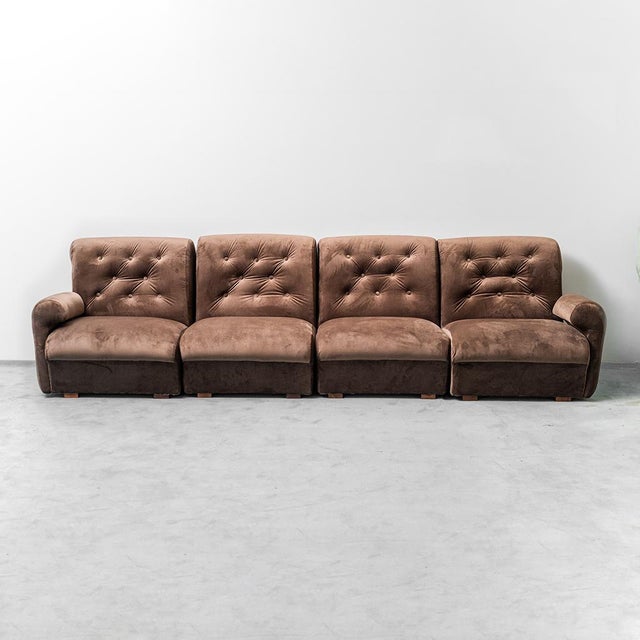 4-Seater Modular Sofa in Brown Velvet, 1970s, Set of 4 For Sale - Image 4 of 13