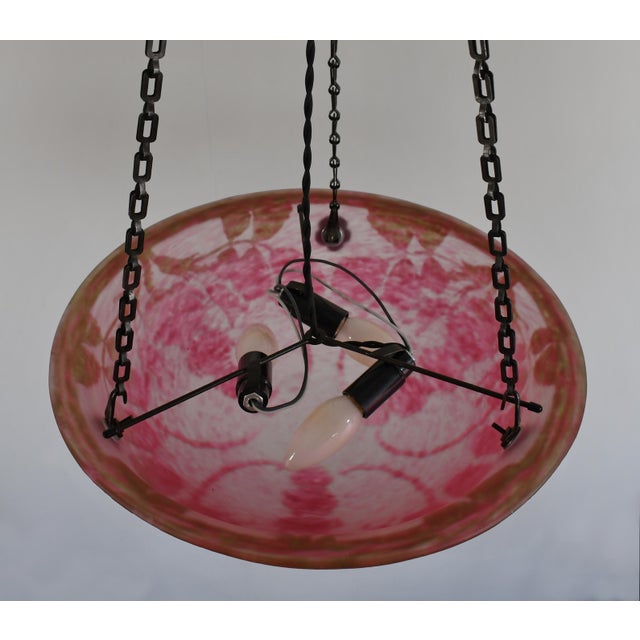 French Art Deco Pendant Light by Le Verre Francais Schneider - 1925 Cameo Chandelier France For Sale - Image 9 of 12