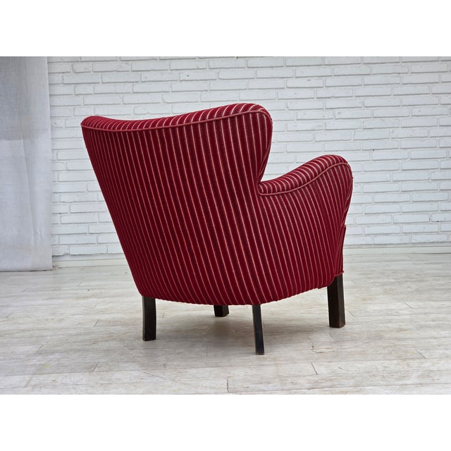 Wood Danish Armchair in Red Striped Wool with Oak Legs, 1960s For Sale - Image 7 of 16