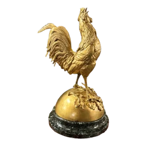French Gilded Bronze Statue Rooster, Signed A.Cain, Circa 1880