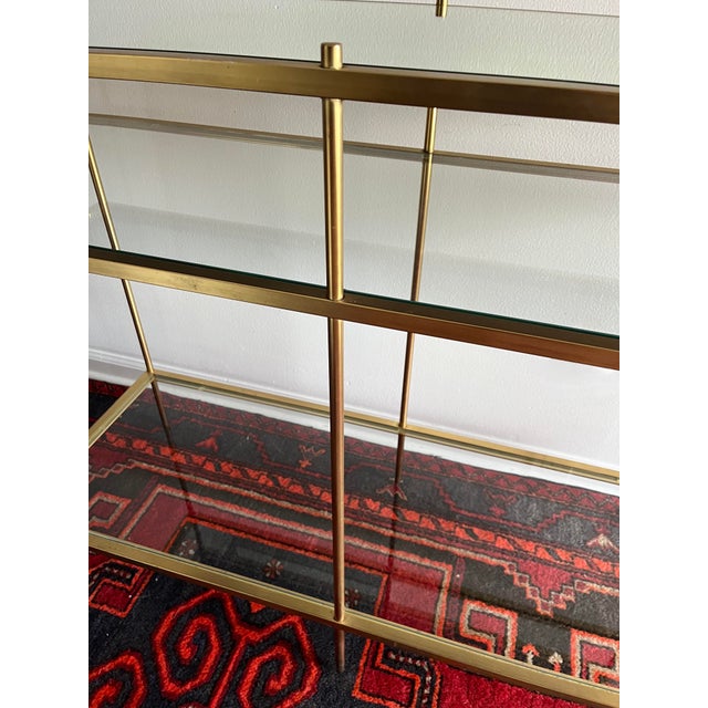 1990s Williams Sonoma Home Terrace Brass & Glass Console Table For Sale In West Palm - Image 6 of 7