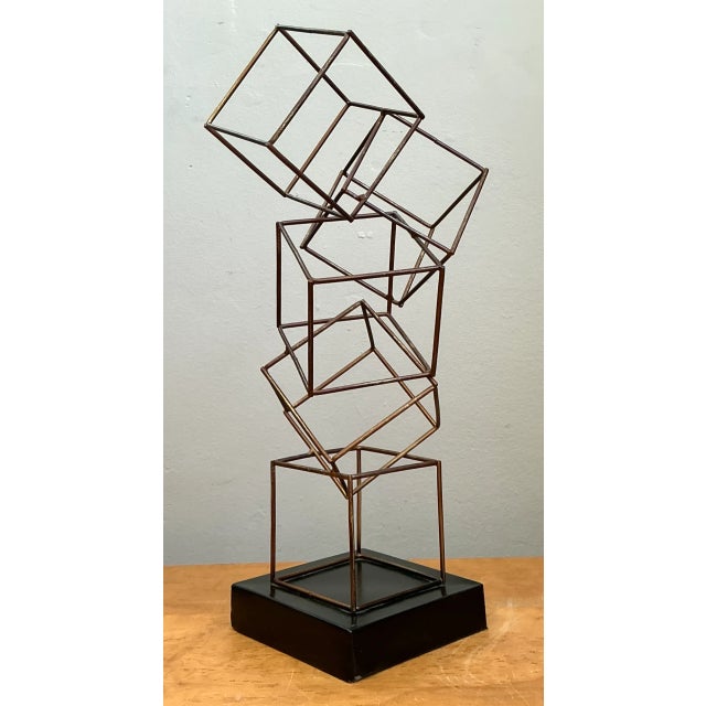 Vintage Geometric Metal Cube Sculpture For Sale - Image 4 of 12