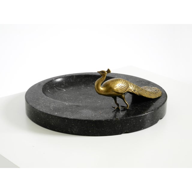 Large Black Granite Valet Tray with a Brass Peacock, 1920s For Sale - Image 13 of 18