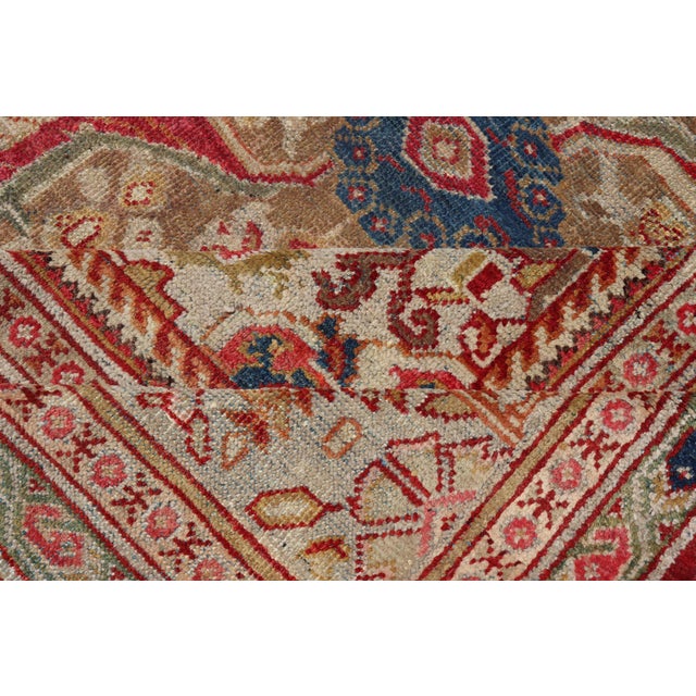 Antique Persian Sultanabad Mahal Carpet With Geometric Design in Green's and Red 10'8"x13'4" For Sale - Image 9 of 10