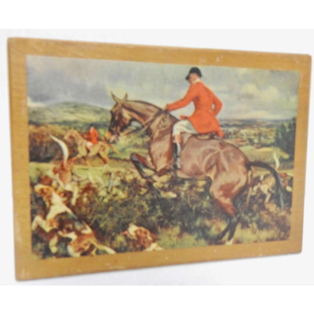 The hunt is on this vintage wooden box from the midcentury era. The lid has been decoupaged with a print of the scene. The...