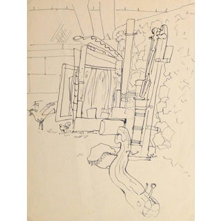 Jean Charles Lauthe, Vintage French Pen & Ink Drawing - French Courtyard For Sale