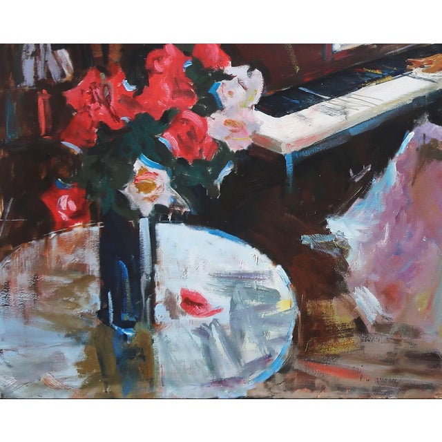 Original Oil Painting: Young Woman at Piano, Ukrainian Art 105-130 For Sale - Image 4 of 6