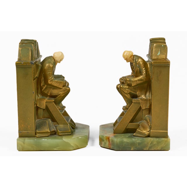 Art Deco 1930s The Librarian or Scholar Bookends by J B Hirsh For Sale - Image 3 of 9