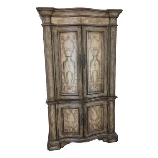 Hooker Seven Seas Old World Hand Painted Serpentine Media Armoire 79" X 46" X 25" Brown, Sage For Sale