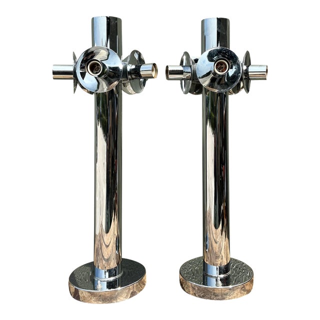 Vintage Polished Chrome Lamps After Sonneman - A Pair For Sale