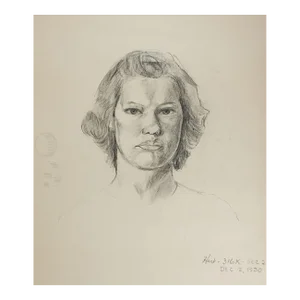 Vintage 1950 Portrait Bust Charcoal Drawing of Woman