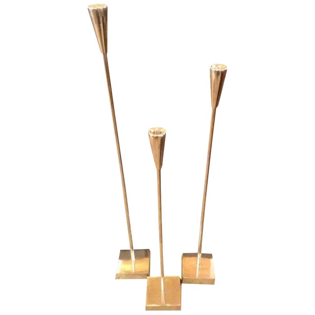 Late 20th Century Aluminum Tiered Floor Candlesticks - Set of 3 For Sale