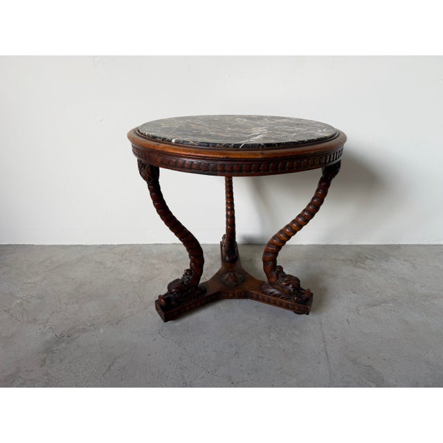 19th Century French Carved Dolphin Base Marble Top Center / Accent Table/ Sikld For Sale In Miami - Image 6 of 12
