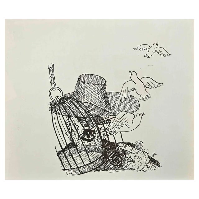 André Chervet, Pigeons, Original Drawing, Early 20th-Century For Sale