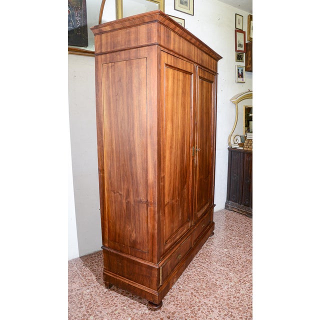 Walnut Wardrobe with 2-Doors and 2-Drawers, Italy, Late 19th Century For Sale - Image 3 of 18