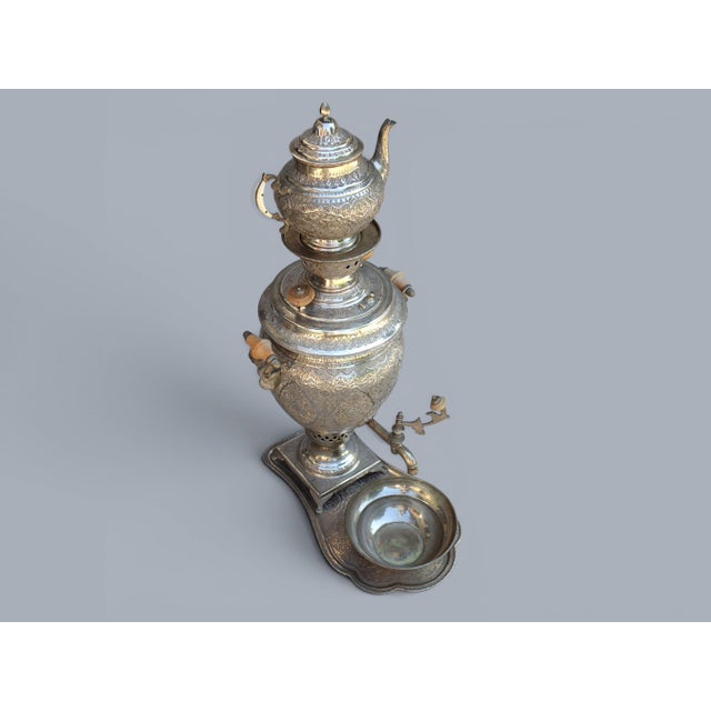 Vintage Islamic Brass Samovar Set with Silver Patina, 1920s For Sale - Image 4 of 18