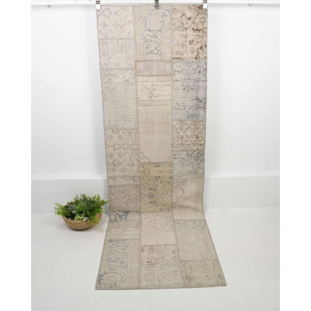 Vintage Beige Patchwork Turkish Runner Rug - Handwoven Boho Carpet For Sale - Image 9 of 11