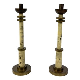 Art Deco Brass Candleholders, 1920s, Set of 2 For Sale