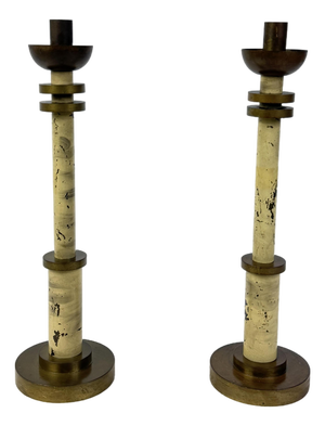 Art Deco Brass Candleholders, 1920s, Set of 2