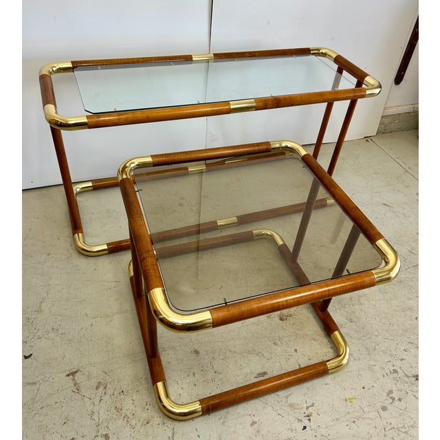 Mid 20th Century 1970s Postmodern Wood & Polished Brass Console & End Table Set - 2 Pieces For Sale - Image 5 of 5