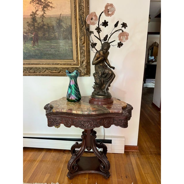 Metal Art Nouveau 1920’s Auguste Moreau Signed Lamp For Sale - Image 7 of 9