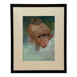 Caricatural Portrait - Gouache on Paper by Max Turner For Sale