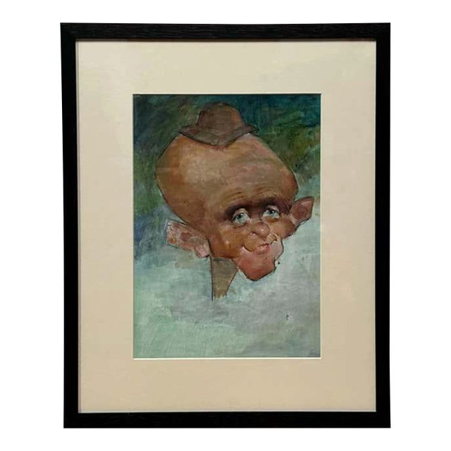 Caricatural Portrait - Gouache on Paper by Max Turner For Sale