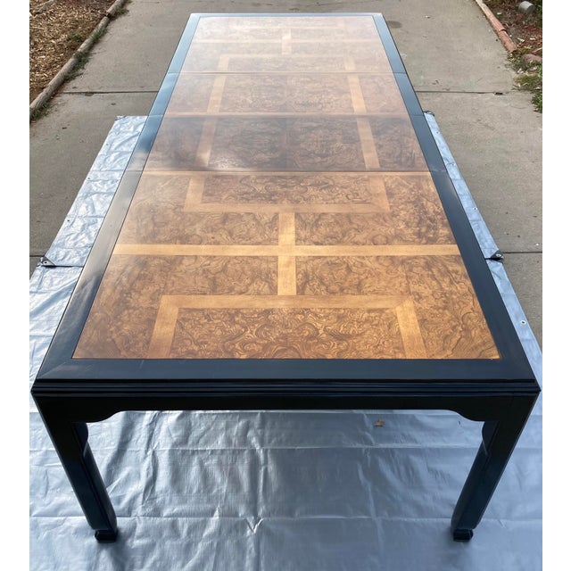 Mid-Century Modern Black Lacquer and Burl Dining Table and ...
