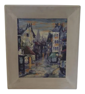 Mid Century Oil on Canvas Denmark Danish Street Scene Signed