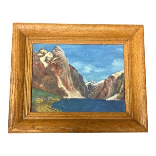 1970’s Original Impressionist Mountains and Lake Landscape Painting For Sale