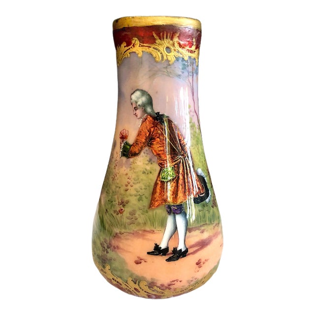 Antique Romantic French Porcelain-Style Opaline Glass Vase For Sale