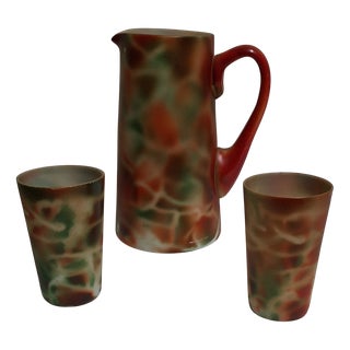 Art Deco Juice Carafe with Glasses, 1920s, Set of 3 For Sale