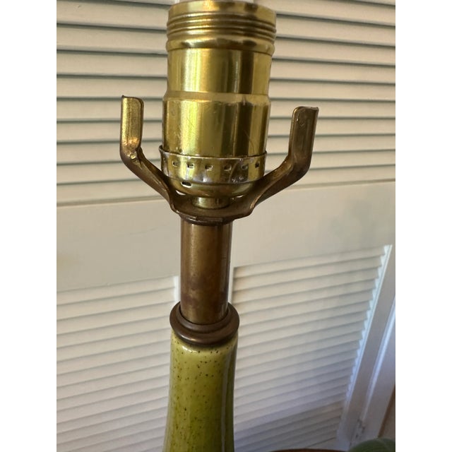 Mid Century Green Porcelain Table Lamps. A-Pair For Sale - Image 4 of 11