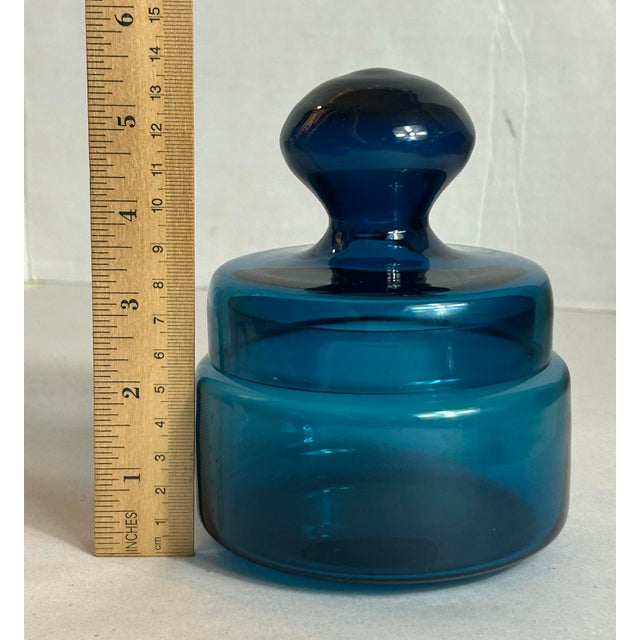 Vintage 1960’s Lidded Jar Attributed to Bertil Vallien MCM Blue Series Art Glass Kosta Boda Swedish For Sale - Image 10 of 11