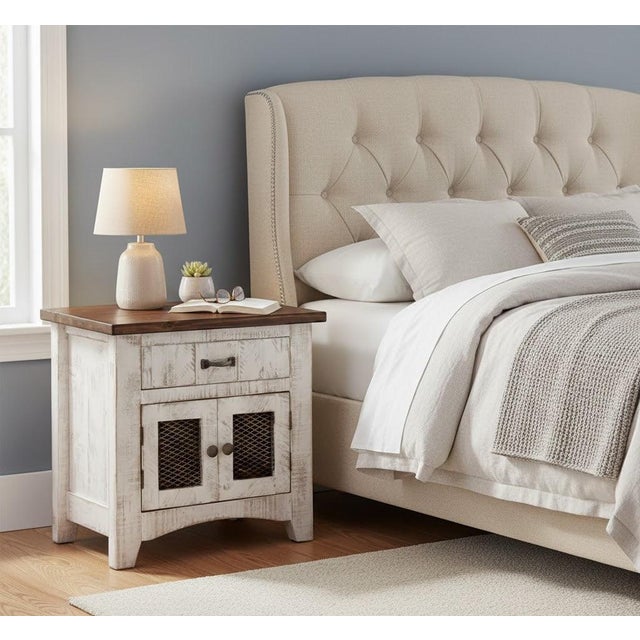 Rustic Greenview 2 Door Nightstand - Distressed White For Sale - Image 3 of 5