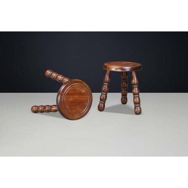Wood French Beech Stools in the style of Charles Dudouyt, 1940s, Set of 2 For Sale - Image 7 of 9