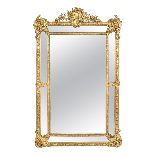 Antique Louis Revival Giltwood Overmantel Cushion Mirror, 1860 For Sale