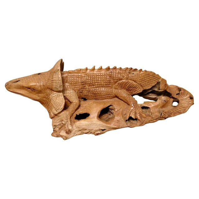 Hand-Carved Live Wood Iguana For Sale - Image 9 of 9