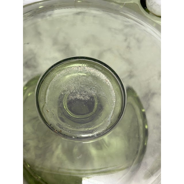 Large textured pedestal green glass serving or decor bowl. Perfect for fruit bowl, desserts or decor accent.