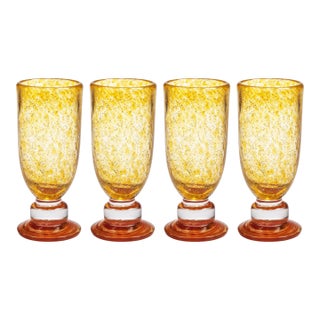 Antibes 4-Piece Set Mimosa / Bellini Glasses, Yellow with Orange Base For Sale
