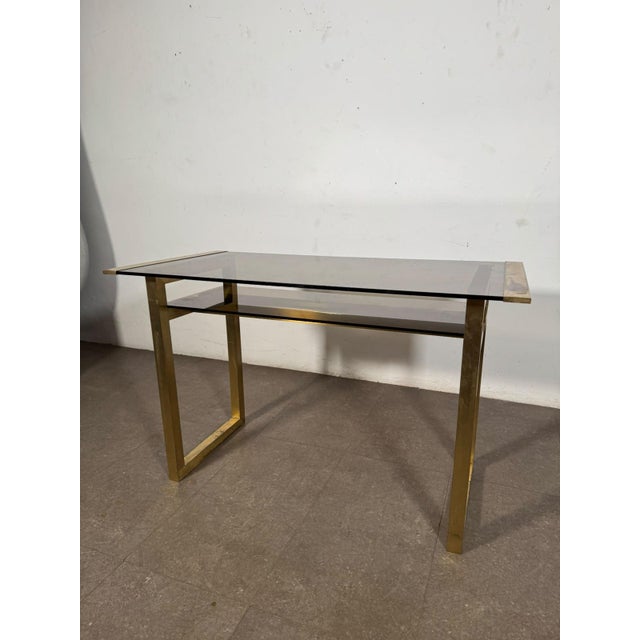 Metal Mid-Century Italian Brass Desk and Chair, 1970s, Set of 2 For Sale - Image 7 of 14