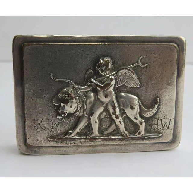 Metal Early Silver Plate Patch Box Angel Putti Lions Dogs For Sale - Image 7 of 7