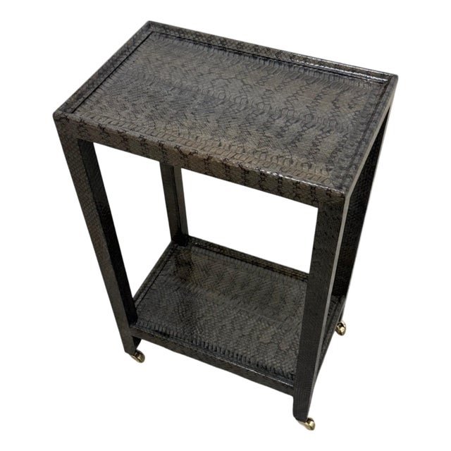 1980s Karl Springer Attributed Cobra Skin Wrapped Telephone Table For Sale