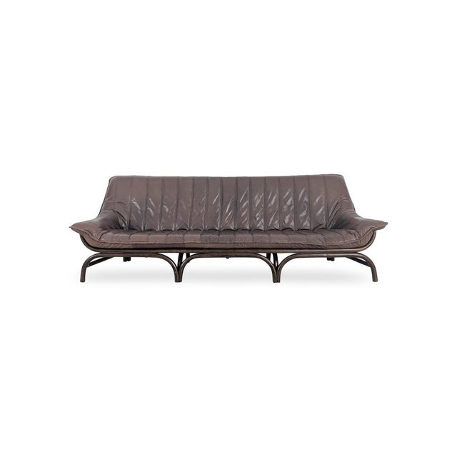 Mid-Century Italian Bamboo and Brown Leather Sofa For Sale - Image 9 of 10