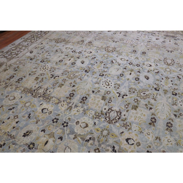 Blue Gray Chartreuse Antique Persian Tabriz Carpet, Early 20th Century For Sale - Image 4 of 6