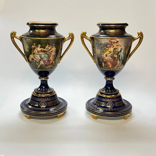Late 19th Century Large 19th Century Royal Vienna Porcelain Handled Vases - A Pair For Sale - Image 5 of 12