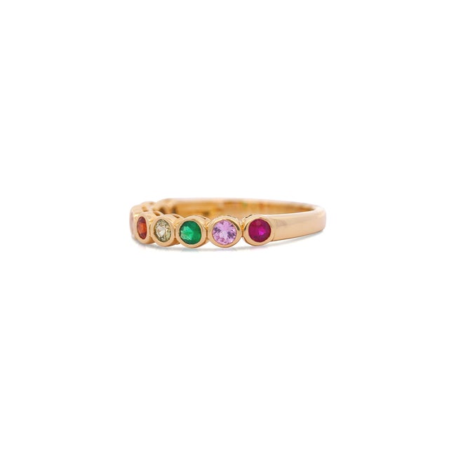 14k Gold Rainbow Multi Color Bezel Set Gemstone Stacking Band Ring Size 7.25 For Sale - Image 4 of 6