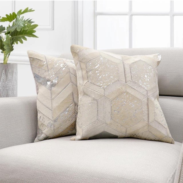 Pasargad Home Safari Chevron Silver Cowhide Pillow For Sale - Image 4 of 4