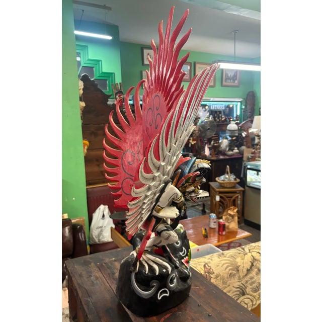 Large Hand-Carved Balinese Garuda Wood Statue Winged Hindu Figure For Sale In San Francisco - Image 6 of 11
